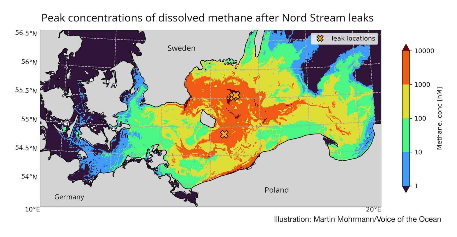 Map of concentration and dispersal of methane emissions. Graphic: Martin Mohrmann/Voice of the Ocean.